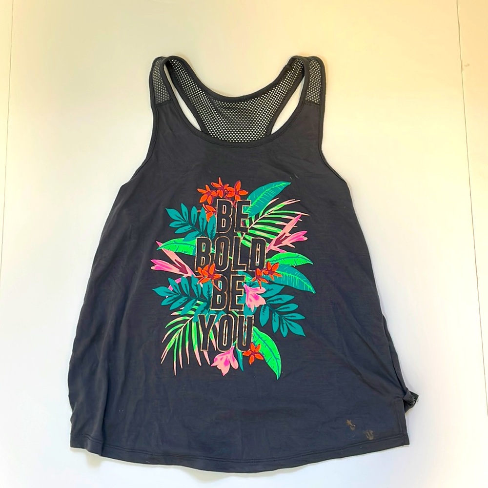 Mesh tank top from Old Navy! “Be Bold Be You” with tropical designs ages 10-12